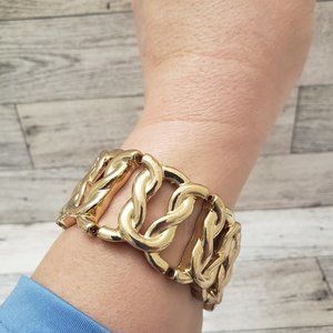 Tahari Bangle Bracelet Stretchy Goldtone Modern Classy Elegant Fashion Bracelet